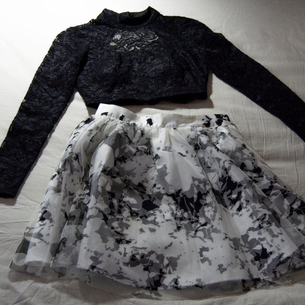 Two Piece Black and White Floral Mini Dress
